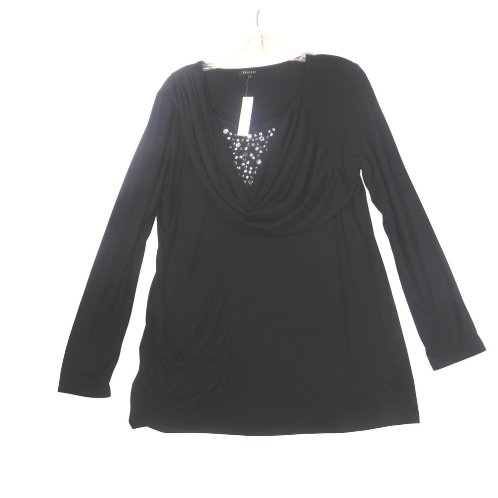 Panitti Black Long-Sleeve Draped Tunic with Embellished Yoke NWT Large